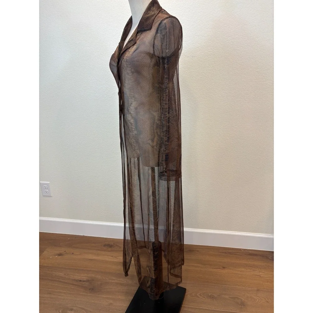 Vtg Y2K Sheer Duster M Brown Snake Skin Print Whimsigoth Goth Indie Grunge Boho - Picture 4 of 6